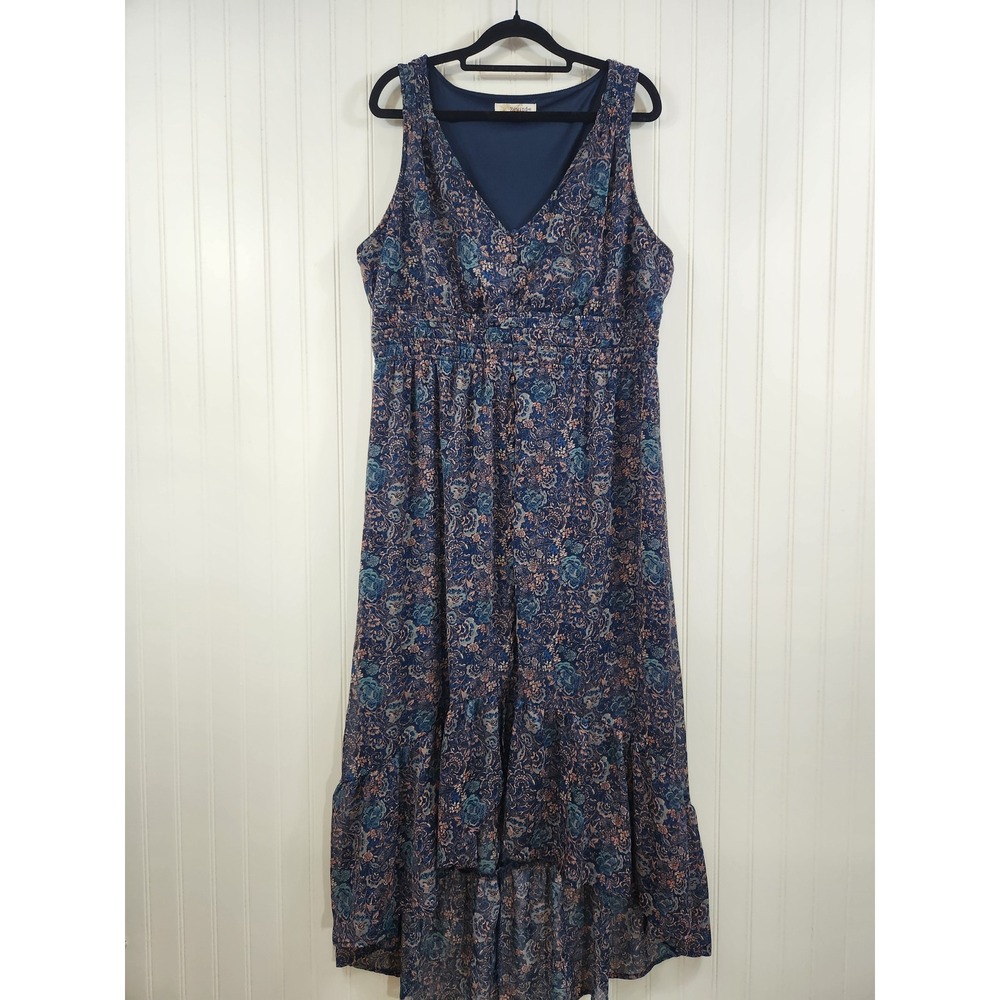 Rewind Blue Floral Paisley Sleeveless High‎ Low Hem Maxi Dress XXL Flowy Boho